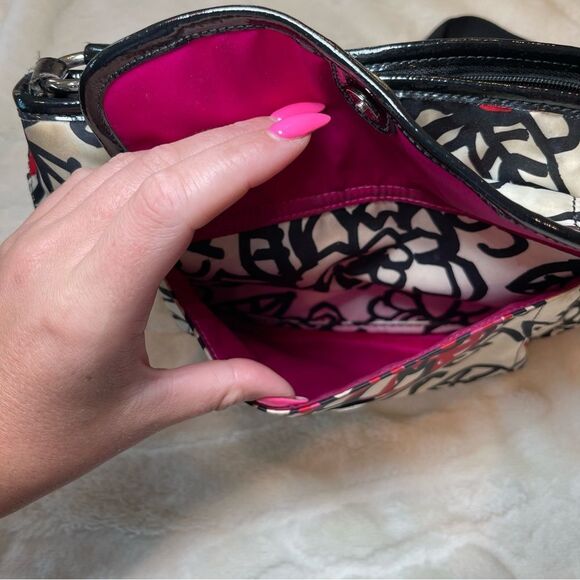 Coach Satin Poppy Black White Red Shoulder Crossbody Bag Adjustable Straps - Picture 5 of 13